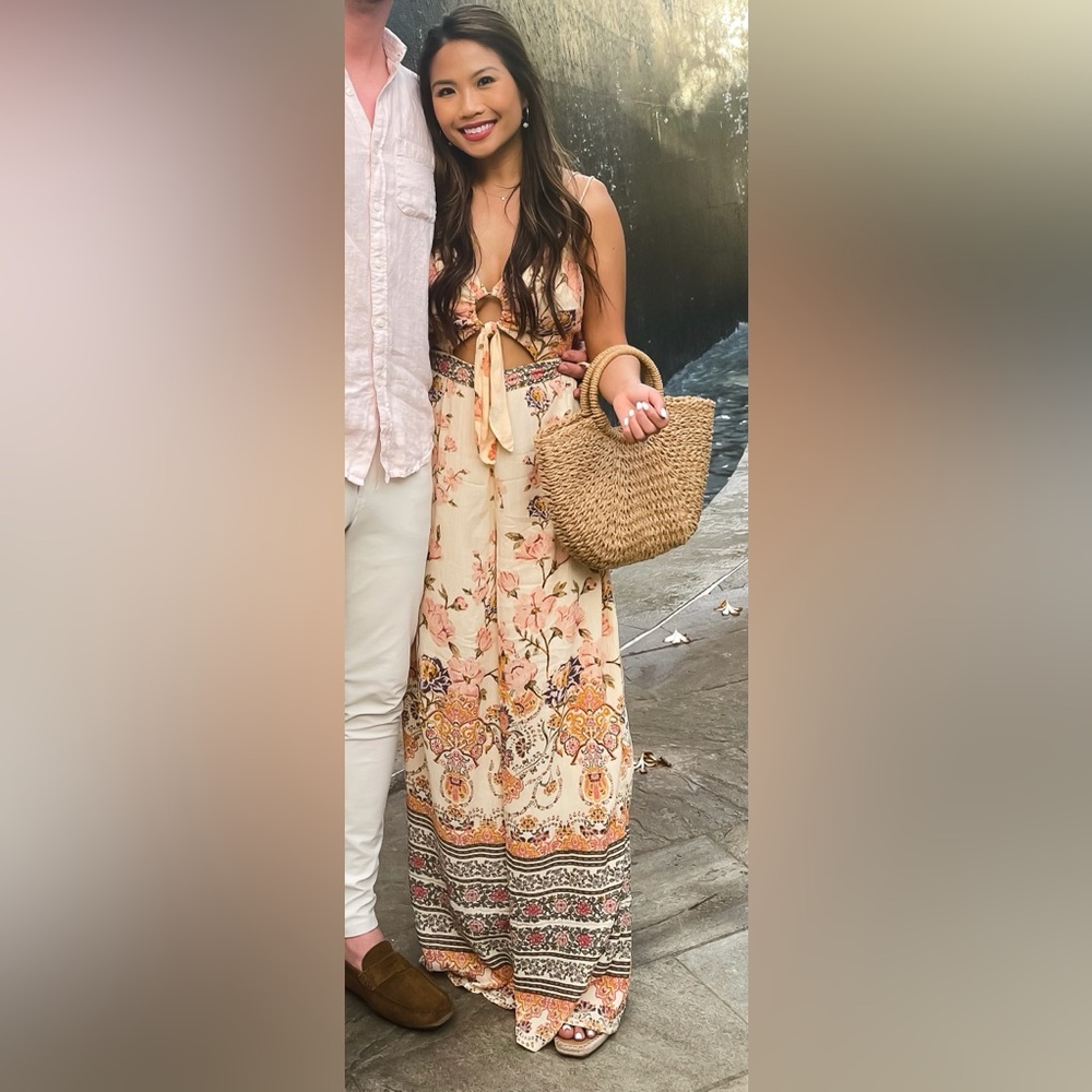 Free People Floral Jumpsuit in Cream and Orange